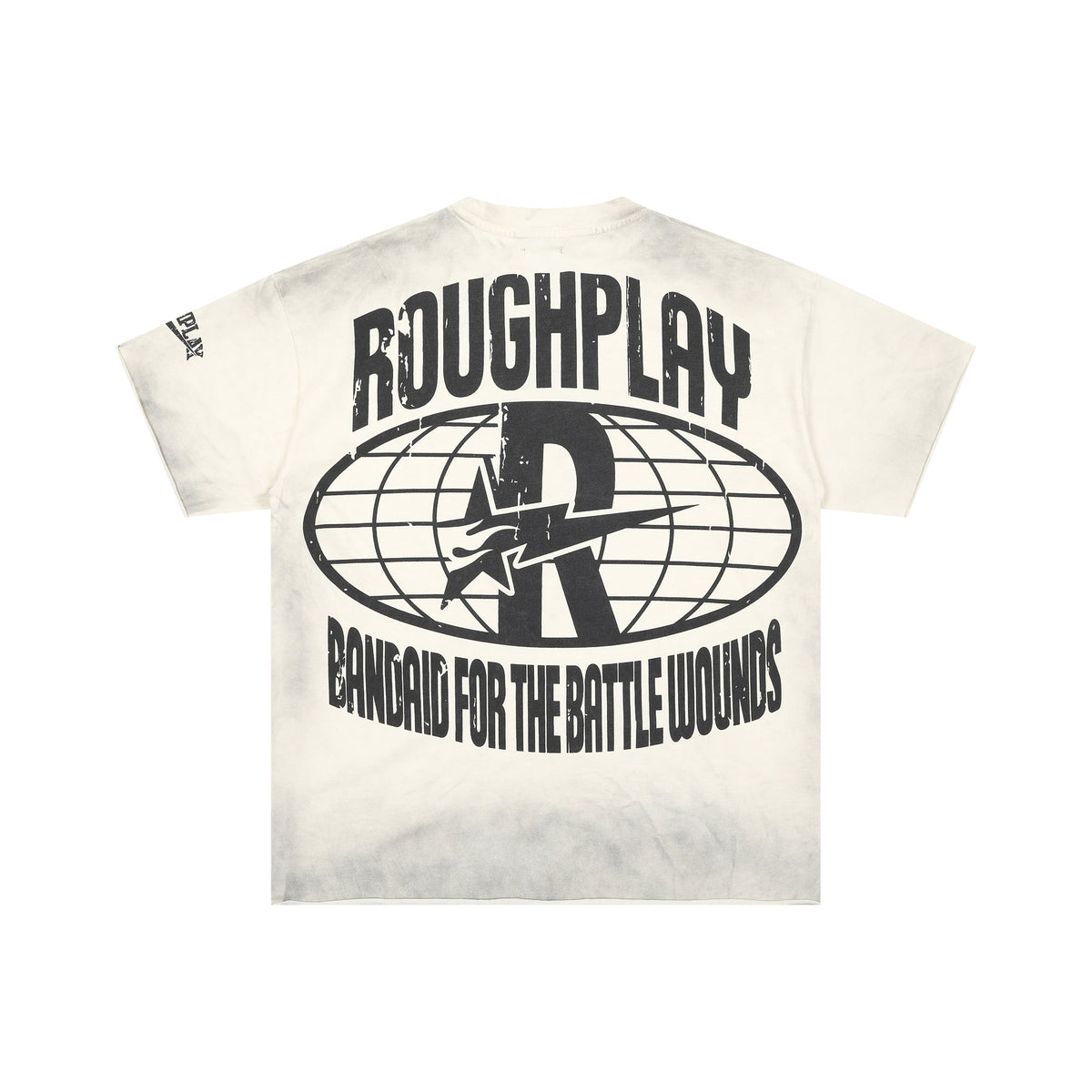 Roughplay Vintage Cartoon Rabbit Globe Logo Double‑Sided Distressed Tee