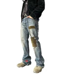Echo Alley Cross Patch Distressed Flare Jeans — Washed Blue