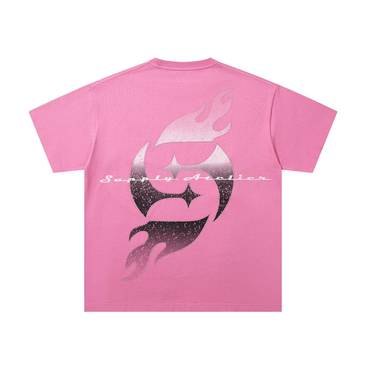 SUPPLY Couple Embrace Dragon Flame Graphic Oversized Pink T-Shirt